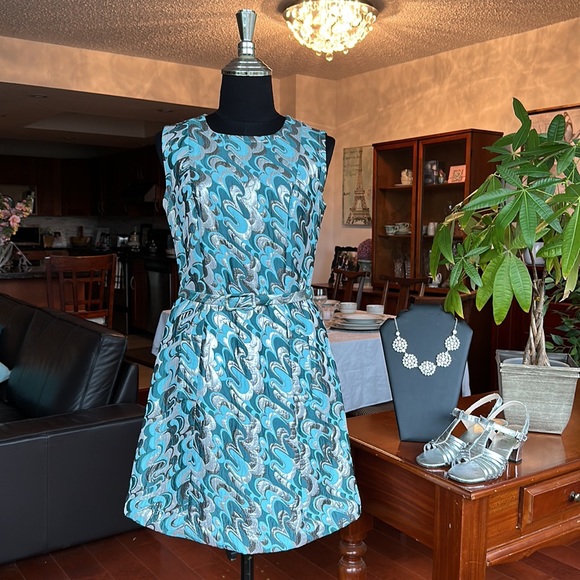 RARE Vintage 1960’s Mod Size 4 Dress & Jacket Silver Blue Lame Brocade - Picture 4 of 15